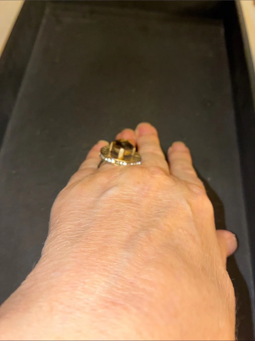 Gold-Tone Stretch Ring with Amber Brown Stone
